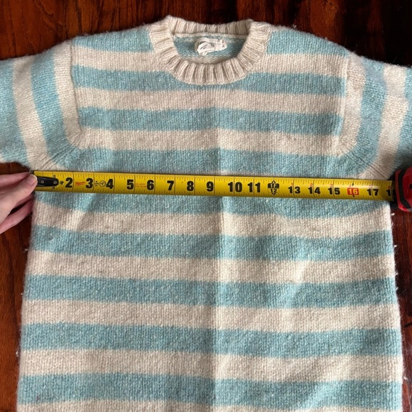 J. Crew Shetland Wool Striped Blue and Cream Sweater SZ M - Picture 3 of 5